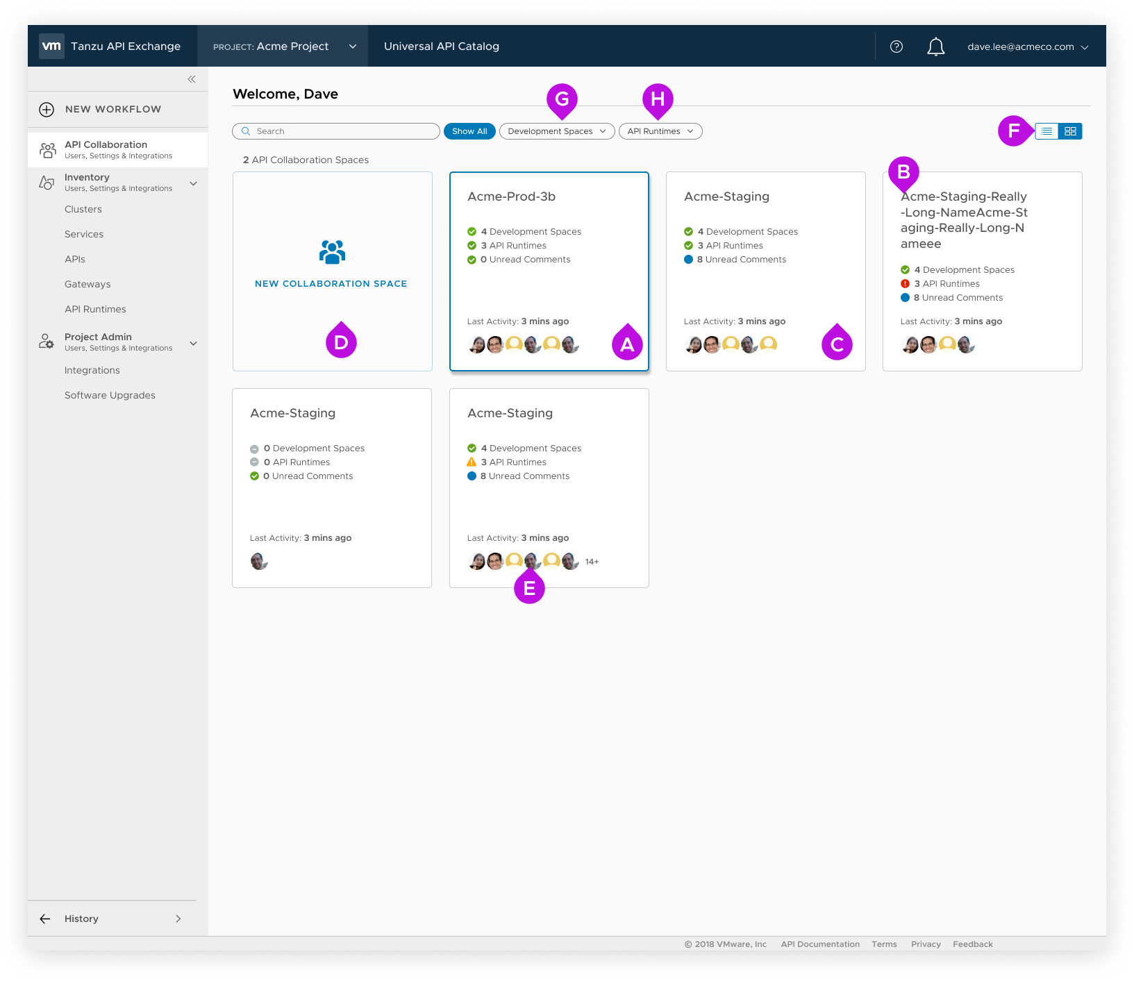 Project Landing Page card view