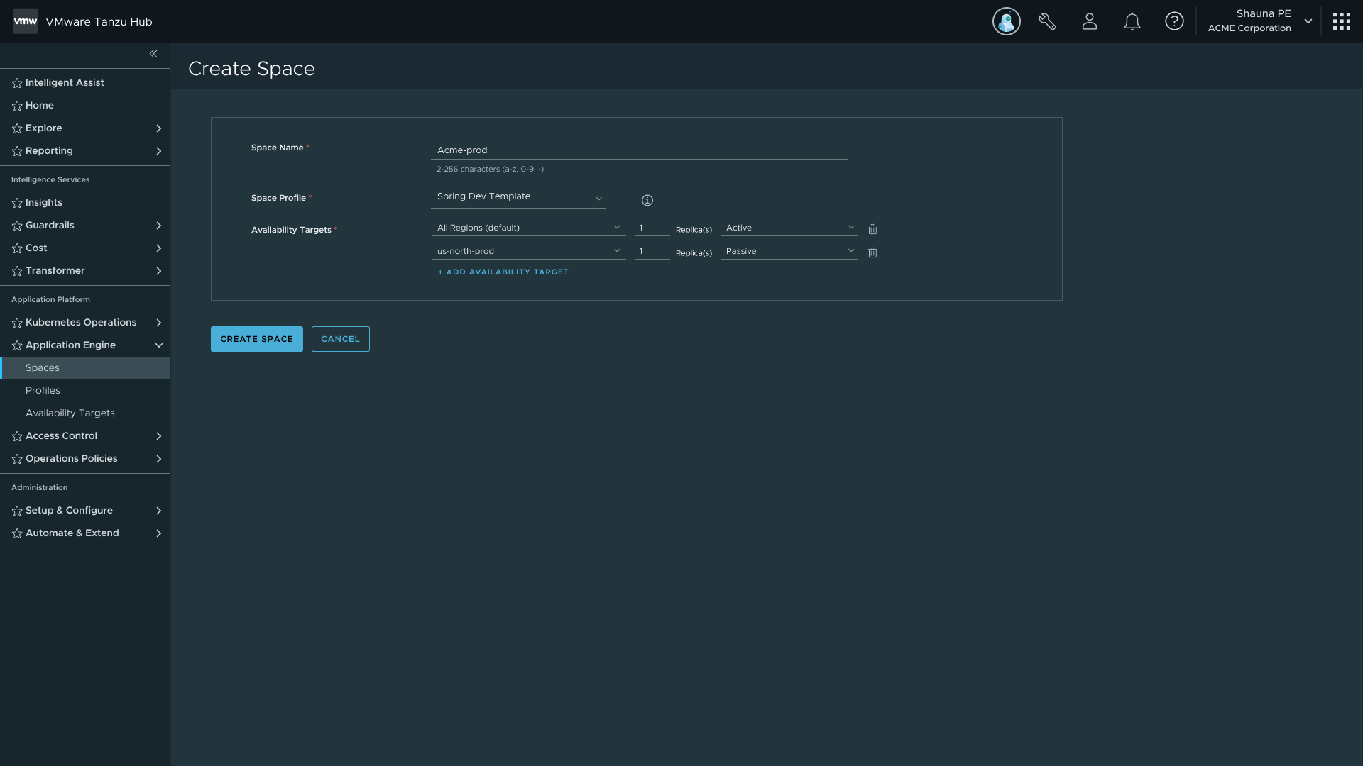 Create Space guided stepper flow